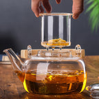 Glass Teapot with Removable Infuser 1000ml 33.81oz High Borosilicate Stovetop Safe for Open Flame & Electric Cooktop Loose Leaf & Herbal Tea Transparent