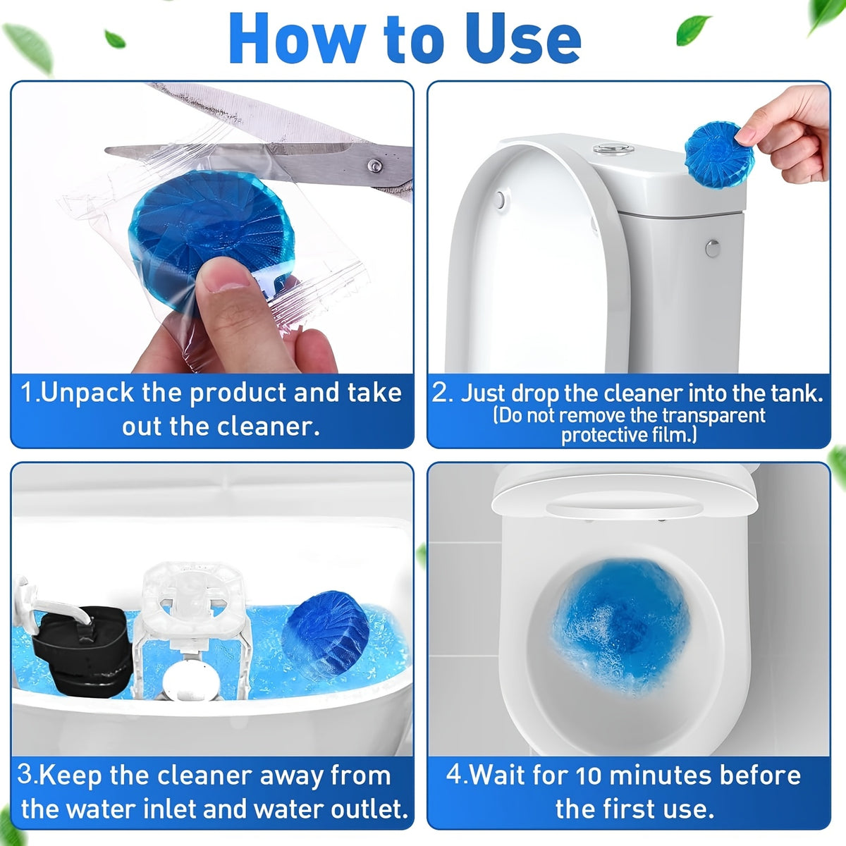 Jasmine Scent Automatic Toilet Bowl Cleaner Tablets 48-Pack – Low Odor, Plastic-Surface Safe, Powerful Stain Removal & Long-Lasting Deodorizing for Home & RV Toilets