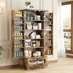 55 Inch Pantry Cabinet Kitchen Storage Cabinet with Adjustable Shelves and Drawer Wooden Buffet Cupboard for Kitchen Living Room Bathroom Dining Room Black White Brown