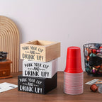 Wooden Cup Holder Desktop Organizer "Mark Your Cup & Drink Up" – Party Cup Rack for Coffee Bar, Desk, Vanity & Cosmetics Storage, Rustic Wood Farmhouse Kitchen Decor & Office Accessories