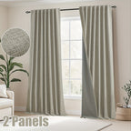 Faux Linen Blackout Curtains 2 Panels for Bedroom & Living Room – 100% Blackout, Back Tab & Rod Pocket, Thermal Insulated Farmhouse Drapes