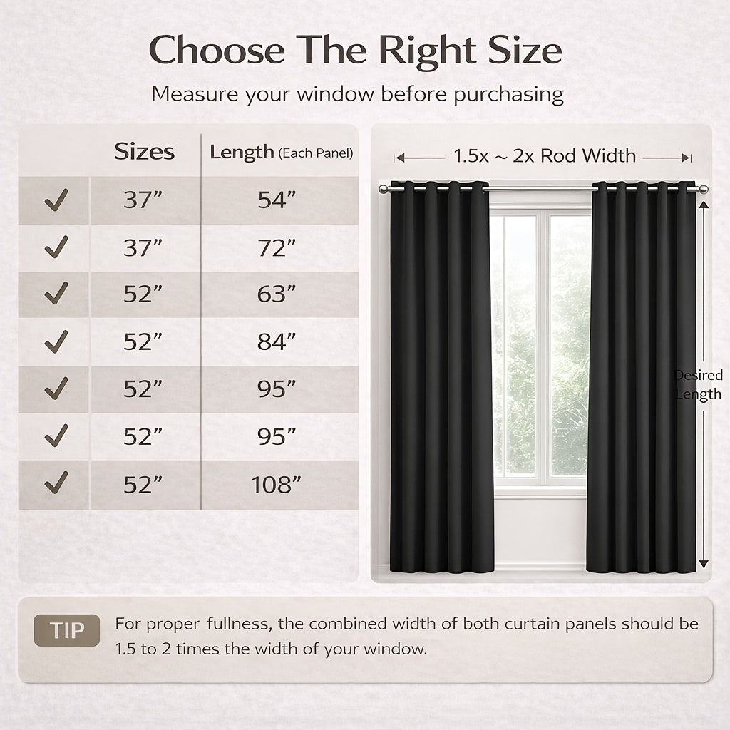 4-Panel Blackout Curtains Set Heat Insulating Noise Reducing Privacy Drapes for Bedroom Living Room Balcony – 6 Sizes 4 Colors