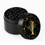 Manual Spice & Herb Grinder with Pollen Catcher - Personalized A-Z Initial Letter Metal Crusher, Portable 2 Inch Golden Marble Alphabet Design, Gift for Smokers & Herb Lovers (Black)