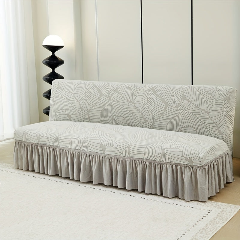 Jacquard Futon Slipcover 3-Seater Armless Sofa Cover Stretch Elastic Band Slip-Resistant Polyester Soft Fit Living Room Couch Protector 7 Colors