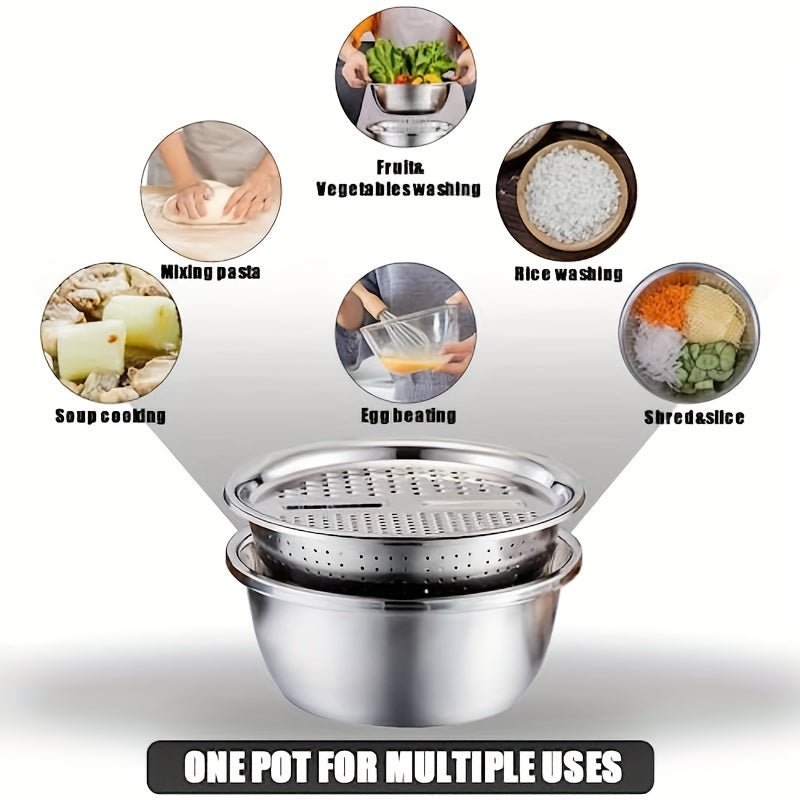 3-in-1 Grater Strainer and Cutter 9 Inch - Shred Slice Grate & Dice Multifunctional Vegetable Grater for Salad Prep, Kitchen Straining & Food Processing