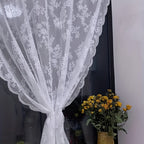 Vintage Lace Door Curtain with Wave Edge – Semi-Sheer Floral Embroidered Rod Pocket Panel for Home, Hallway & Outdoor | White, Black & Green