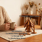Tree Shaped Trivet Set Foldable Wooden Hot Pot Holder - Decorative Heat Resistant Trivet Mats for Kitchen Counter and Dining Table, Space Saving Stackable Leaf Trivet Set