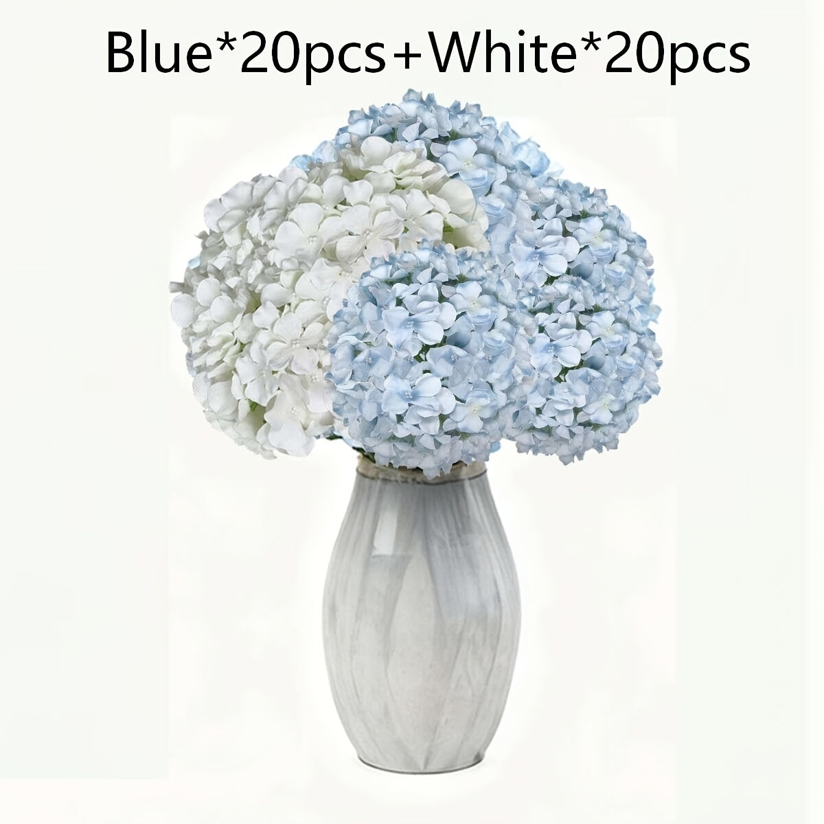 Silky Hydrangea Artificial Flowers 20/40 Pack, 16.2 Inch Blue & White – Outdoor Faux Hydrangea Stems for Wedding, Garden, Home Party, Exhibition & Christmas Decorations