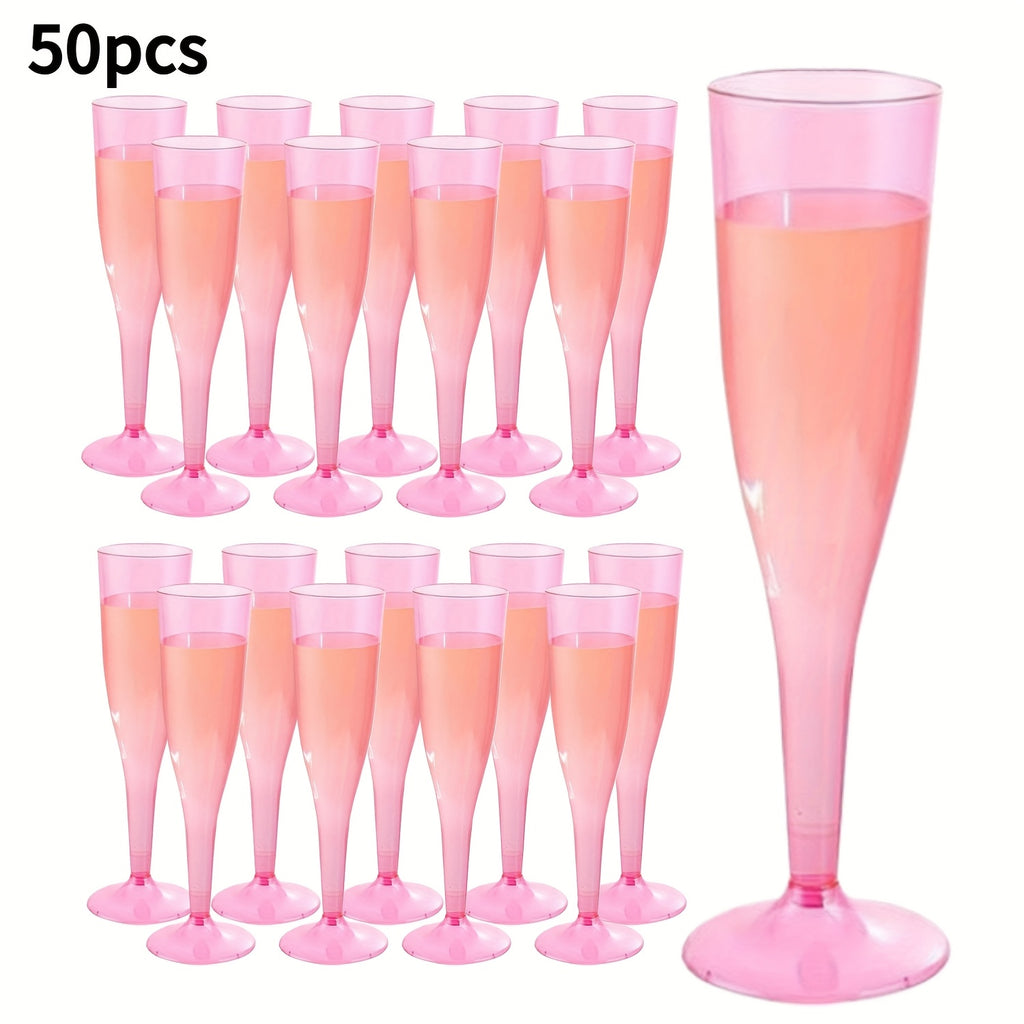 Pink Plastic Champagne Glasses 25 or 50 Pack Transparent Disposable Mimosa Cups BPA-Free PS Flutes for Weddings Cocktails Holidays Outdoor Events