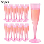 Pink Plastic Champagne Glasses 25 or 50 Pack Transparent Disposable Mimosa Cups BPA-Free PS Flutes for Weddings Cocktails Holidays Outdoor Events