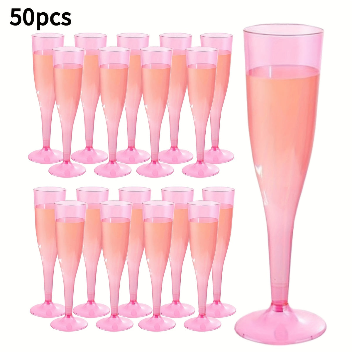 Pink Plastic Champagne Glasses 25 or 50 Pack Transparent Disposable Mimosa Cups BPA-Free PS Flutes for Weddings Cocktails Holidays Outdoor Events
