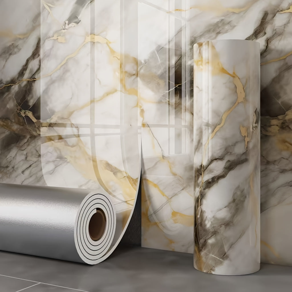 3D Marble Peel and Stick Wall Tile Stickers – Self-Adhesive Removable Glossy Glitter Backsplash Decals for Kitchen, Bathroom, Living Room & Bedroom Wall Makeover