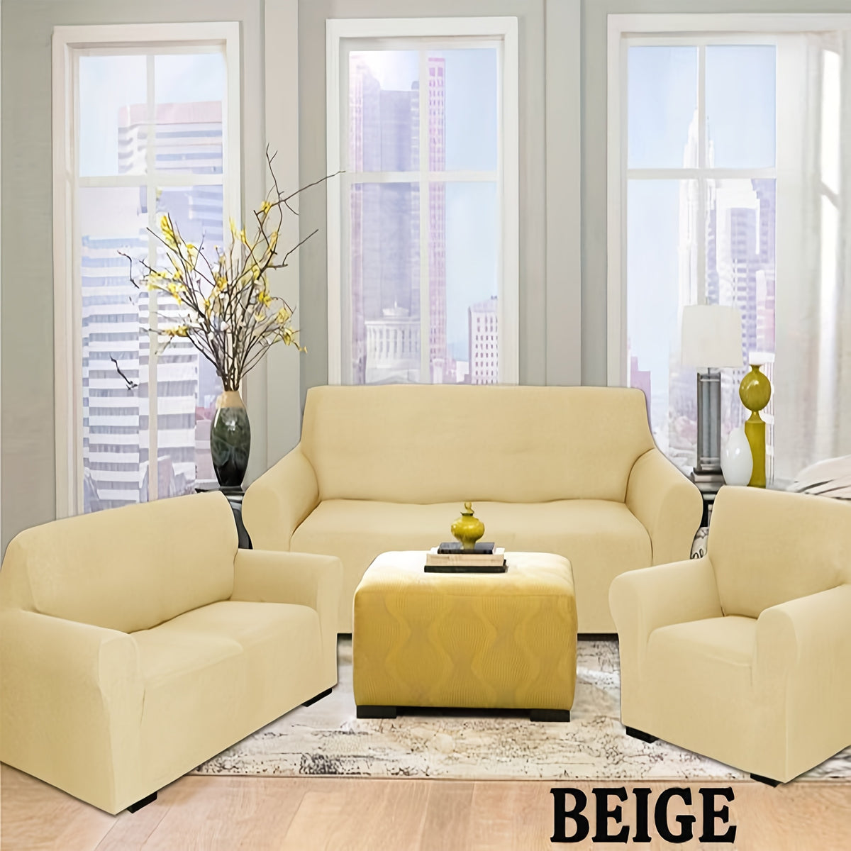 Stretch Sofa Cover Set 2 or 3 Piece Form Fit Wrinkle Free Couch Slipcover for Sofa Loveseat Armchair Polyester Spandex Furniture Protector