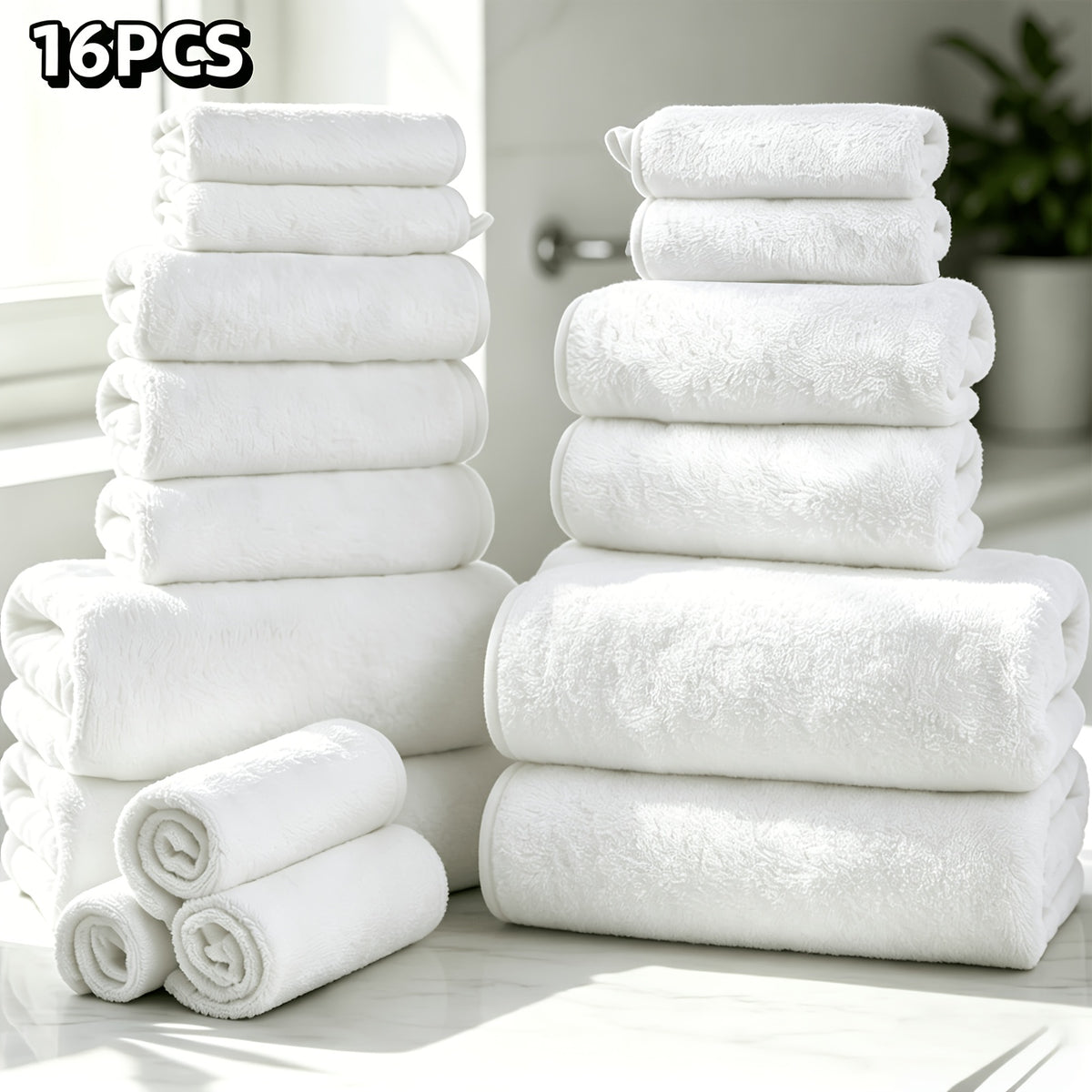 16-Piece Ultra-Soft Coral Fleece Bath Towel Set – 4 Bath Towels, 6 Hand Towels & 6 Washcloths | Quick-Dry, Highly Absorbent | Home, Hotel & Spa