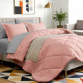 Bed in a Bag 7-Piece Double-Sided Checked Comforter Set – Ultra Soft Fluffy All Season Bedding with Flat Sheet Fitted Sheet Pillowcases Shams, Twin XL Full Queen King