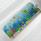 Non-Slip Bathtub Mat with Suction Cups & Drain Holes – PVC Shower Mat 40x16, Cushioned, Machine Washable, Fun Ocean Designs for Kids & Adults