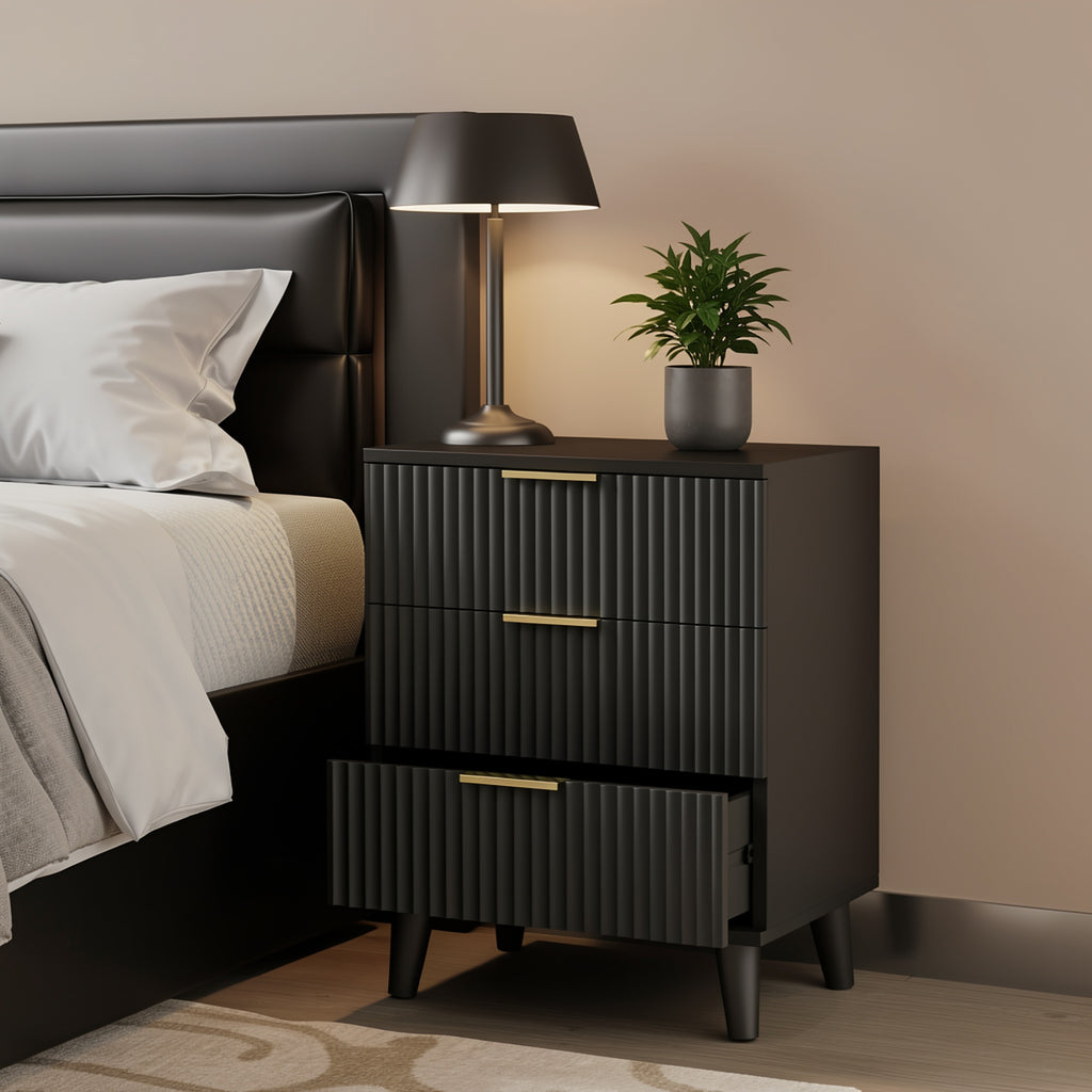 Nightstand with Charging Station – 3-Drawer Bedside Table with 2 USB Ports & 2 AC Outlets, Small Bedroom Side Table | Set of 1 or 2 | Wood, Black, White, Brown