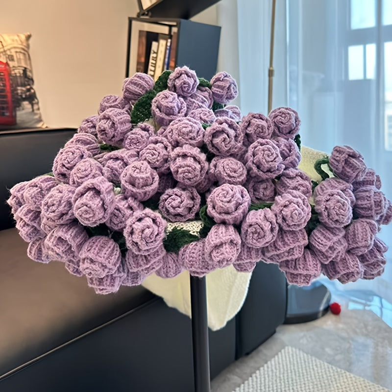 Rose Bouquet Blanket – 31.5inch 52-Flower Soft Throw with Gift Bag, 4 Colors, Romantic Gift for Valentine's Day Birthday Wedding