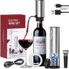 Electric Wine Opener Set 7-Piece Automatic Rechargeable Corkscrew with Wine Aerator Vacuum Stopper Foil Cutter USB Charging