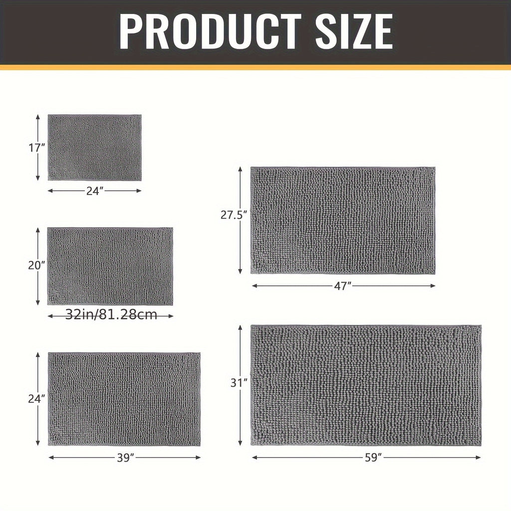 Chenille Bathroom Rug Extra Soft Absorbent Bath Mats for Bathroom Floor – Non-Slip, Water Absorbent, Machine Washable Bath Mat