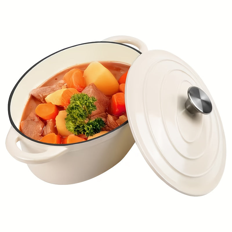 4.5 Qt Cast Iron Dutch Oven with Enamel Coating – Oval Casserole Pot with Lid for Bread Baking, Slow Cooking & Roasting, Works on All Stovetops