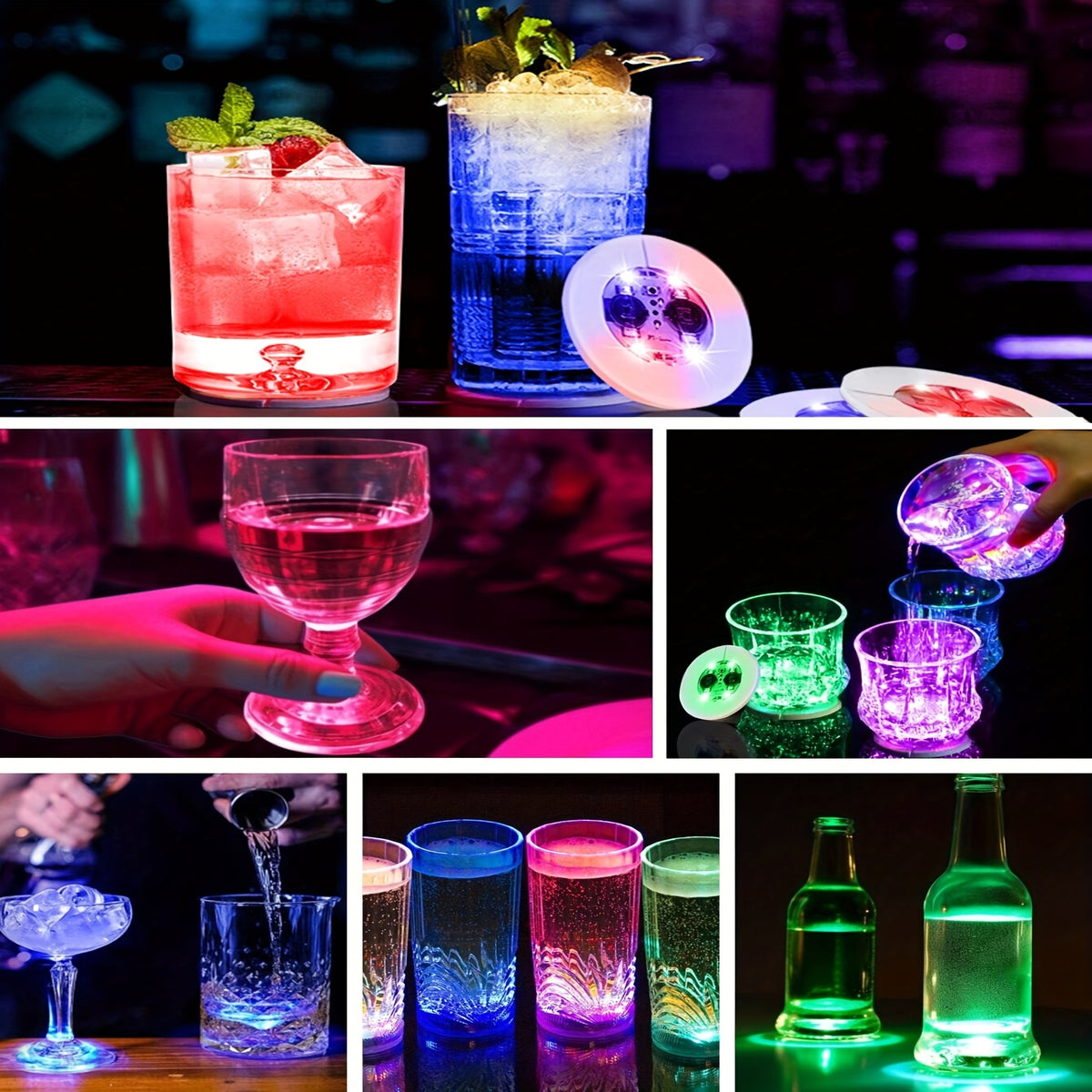 LED Light-Up Cup Coasters 40pcs Colorful Luminous Bottle Stickers Glow Drink Coasters for Parties Weddings Bars Clubs KTV Home Entertainment