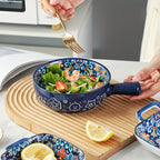 Bohemian Noodle Bowl Set with Lids Microwave Dishwasher & Oven Safe – Ceramic Soup Salad Fruit Meal Prep Bowls for Home, Office & Travel – 4 or 8 Piece