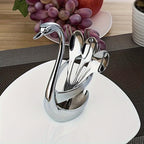 Swan-Shaped Stainless Steel Cutlery Rack with Fork & Spoon Set 7-Piece – Elegant Decorative Silverware Holder for Holiday Table Decor, Christmas, Halloween & Gifts