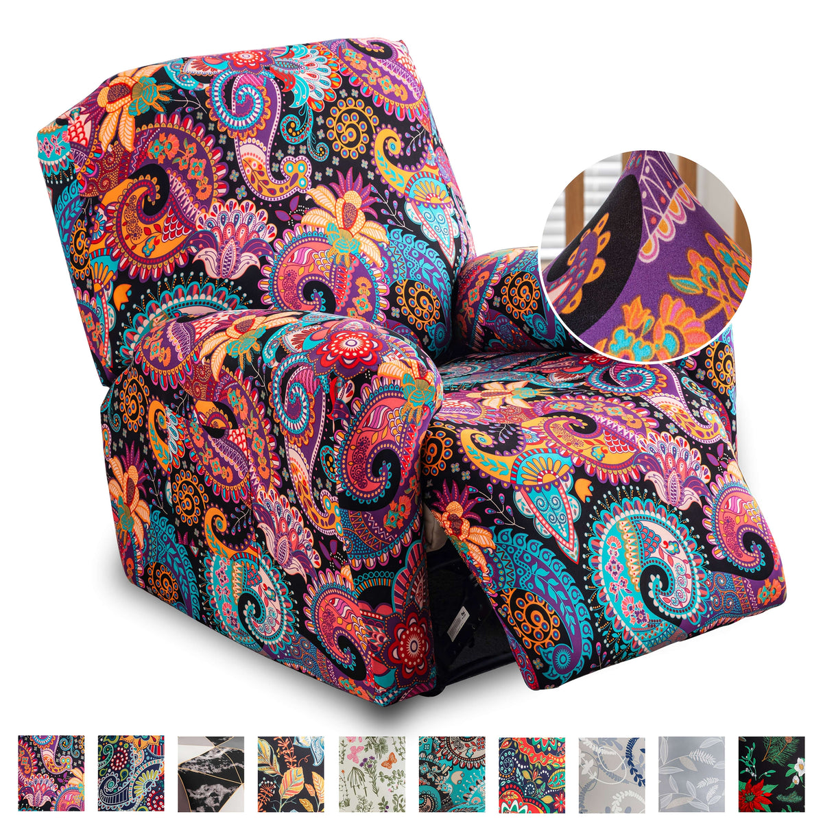 Lounge Chair Cover Set 4-Pack – High Elasticity Elastic Printed Slipcover with Side Pockets, Pet Friendly, for Bedroom Office Living Room, Holiday Home Decor
