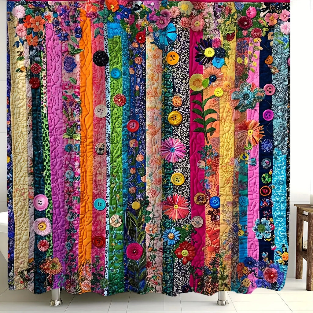 Vintage Striped Floral Print Shower Curtain 71x71 Inch with 12 Hooks Forest Theme Machine Washable Polyester with Window Curtains | Nuvia Haven