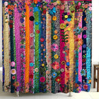Vintage Striped Floral Print Shower Curtain 71x71 Inch with 12 Hooks Forest Theme Machine Washable Polyester with Window Curtains | Nuvia Haven