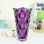 Handmade Purple Crystal Glass Vase – Irregular Striped Decorative Flower Arrangement Vase for Living Room, Office, Desktop, Wedding & Party, Luxury Home Ornament