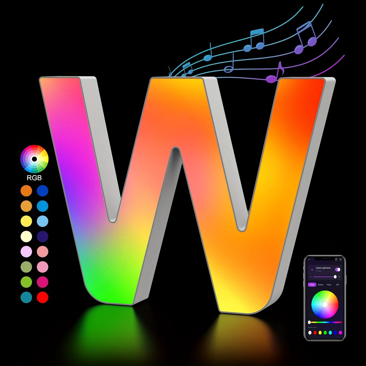 LED Alphabet Letter Lights with Music Sync, Colorful Flashing Marquee Letters for Bedroom, Party, Game Day & Festival Decor