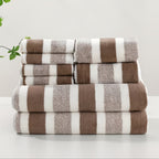 8-Piece Hotel-Quality Striped Bath Towel Set – Lint-Free Super Absorbent Two-Color Towels | 2 Large Bath Towels, 2 Medium Bath Towels & 4 Washcloths