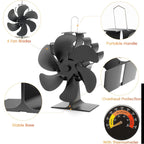 Wood Stove Fan Heat Powered Non-Electric Fireplace Fan for Wood Burning Stoves Pellet Stoves Log Burners with Thermometer – 4 to 7 Blade Options