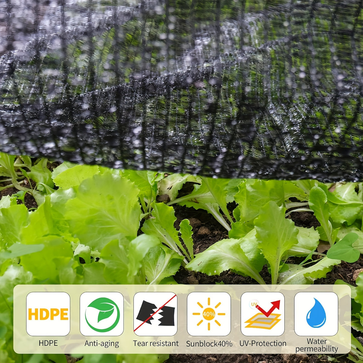 40% Shade Cloth with Grommets for Greenhouse, Garden & Pergola – Mesh Sunshade Netting for Plant Heat Protection, Chicken Coops & Outdoor Patios