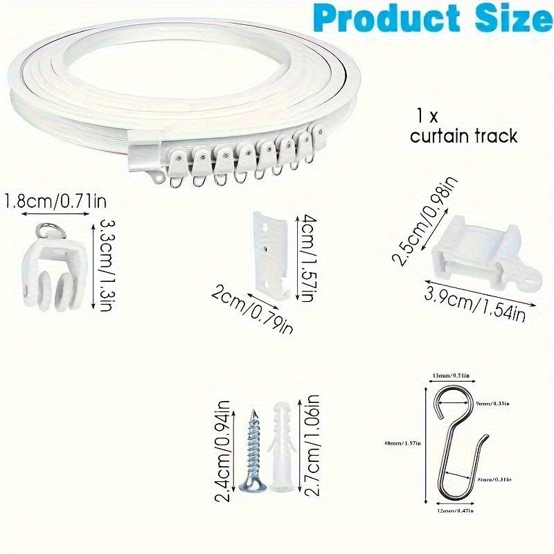 Flexible Ceiling Curtain Track 78 Inch Bendable - Curved Curtain Rail with Hooks & Brackets for Bedroom Bathroom Bay Window RV Room Divider, Navy Floral