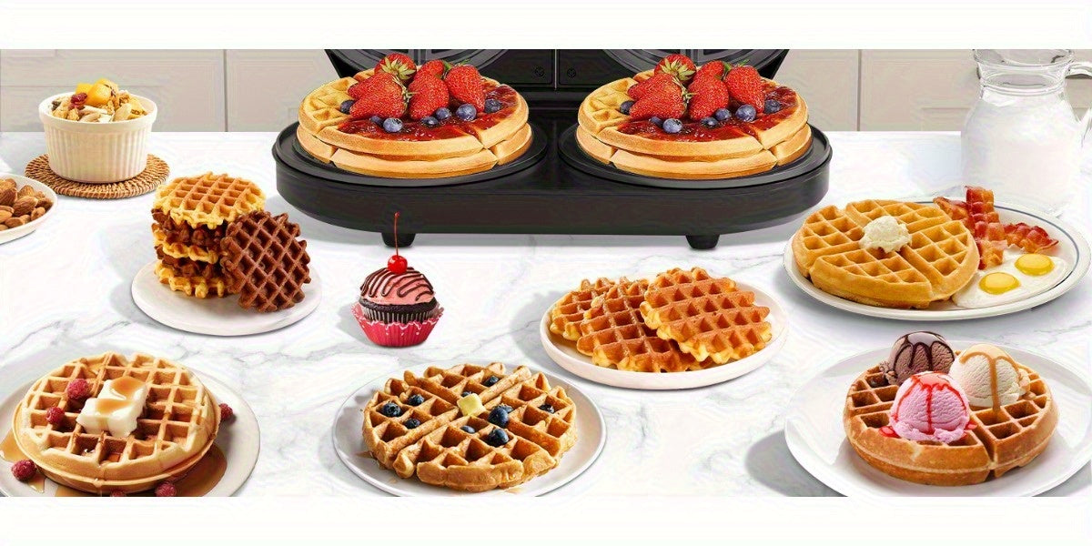 Double Belgian Waffle Maker 6-Inch 1400W – Stainless Steel with Nonstick Plates, Adjustable Temperature & Cool-Touch Handles