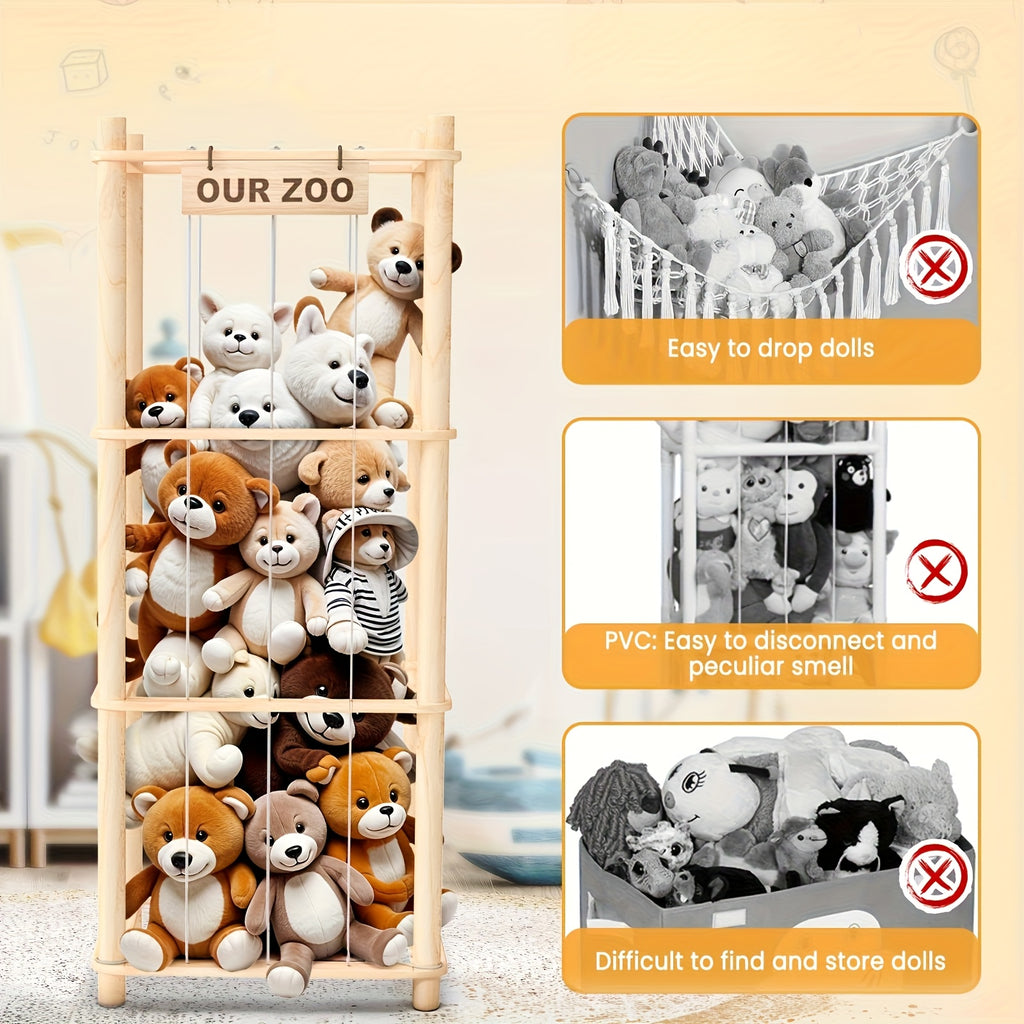 Wooden Doll Display Shelf - Spacious Kids Toy Organizer, Easy Assembly, Space-Saving Design for Game Room, Bedroom & Living Room | Wood & Natural Color