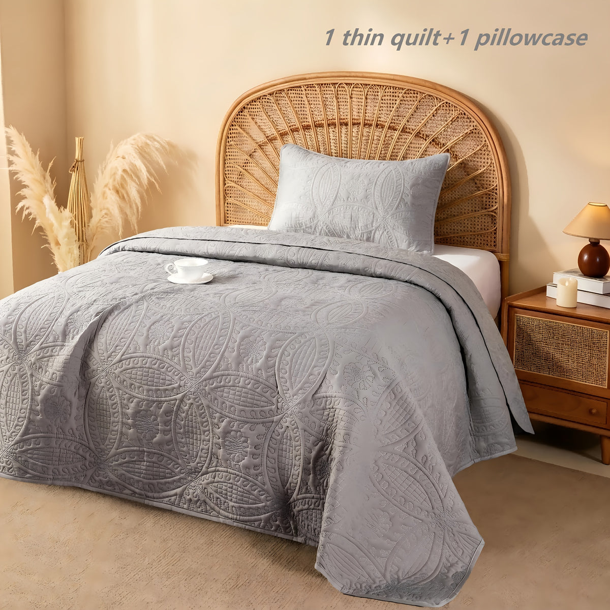 Quilted Bedspread Set Lightweight Cooling Coverlet with Pillow Shams Twin Queen King Soft Breathable Summer Bedding Set Machine Washable