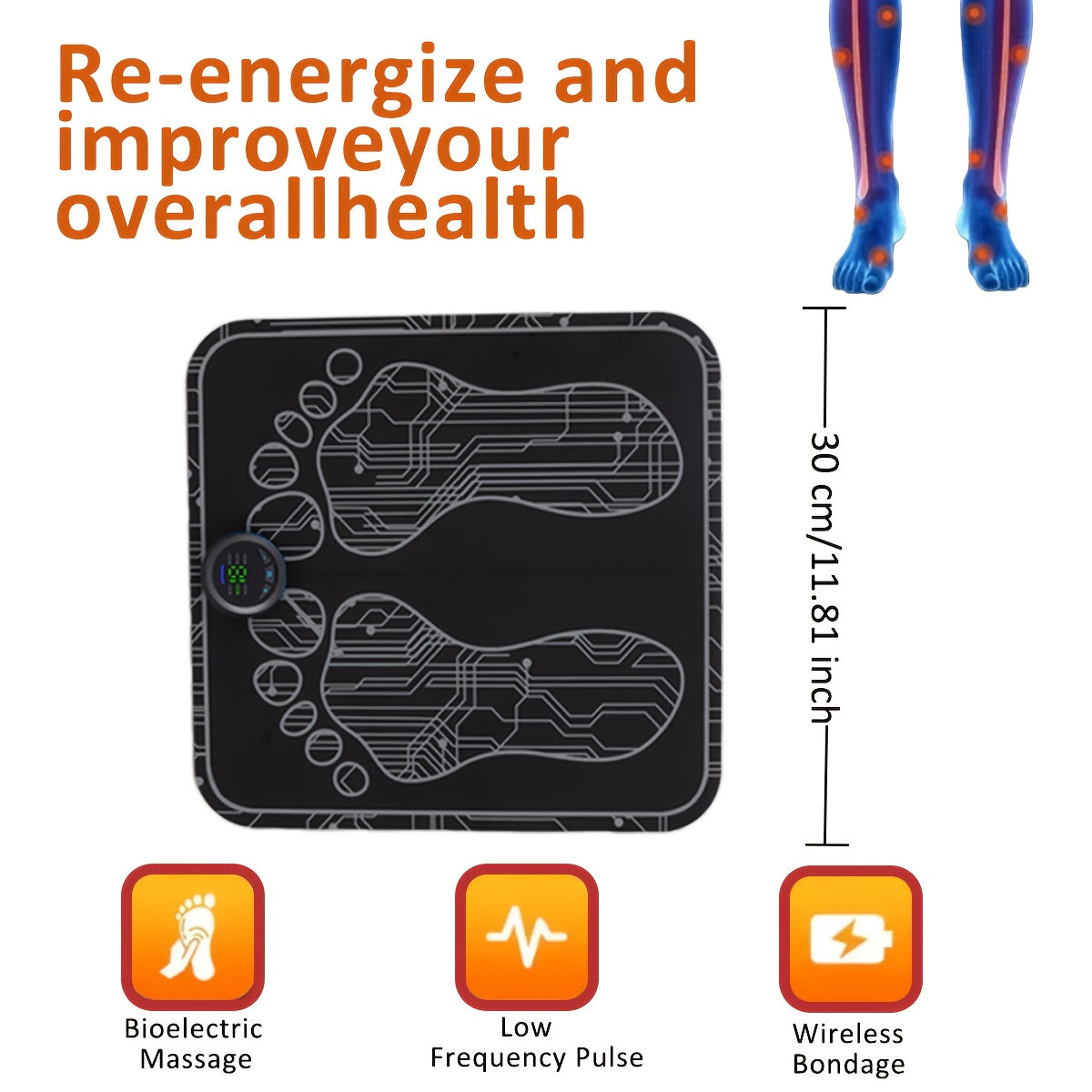 EMS & TENS Foot Neuromuscular Massager, Electric Foot & Leg Stimulator for Blood Circulation Improvement, Adjustable Modes & Intensity Levels, USB Rechargeable, Neuropathy & Fatigue Relief for Men & Women