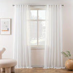 Linen Semi-Sheer Curtains 2 Panels Real Flax Light Filtering Drapes - Boho Farmhouse Window Curtains for Living Room Bedroom, 10 Colors Multiple Lengths Privacy Window Treatment