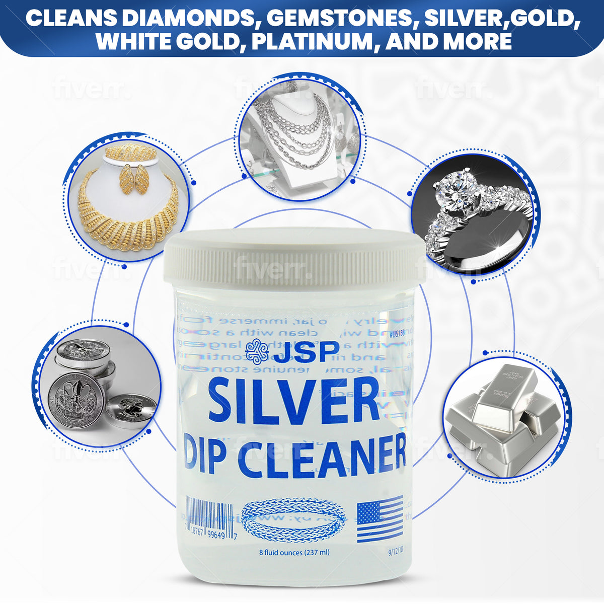 Silver Jewelry Dip Cleaner Solution 8oz – JSP Silver Dip Liquid Cleaner for Rings Bracelets Necklaces Flatware