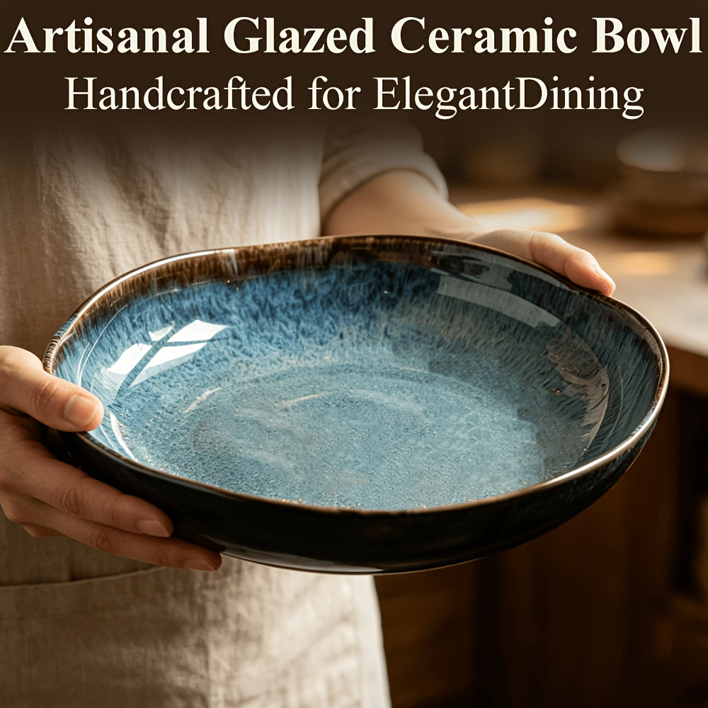 Irregular Deep Ceramic Plate 9 Inch Vintage Spotted Glaze – Unique Art Salad & Soup Bowl Plate Microwave Safe for Family Meals, Dinner Parties & Formal Events – Elegant Housewarming Gift