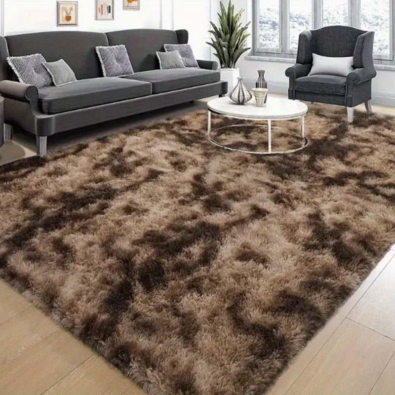 Tie-Dye & Solid Plush Rectangular Area Rug 5x8 Ft – Soft Fluffy Non-Slip Machine Washable Carpet for Living Room, Sofa Side & Bedroom Decor