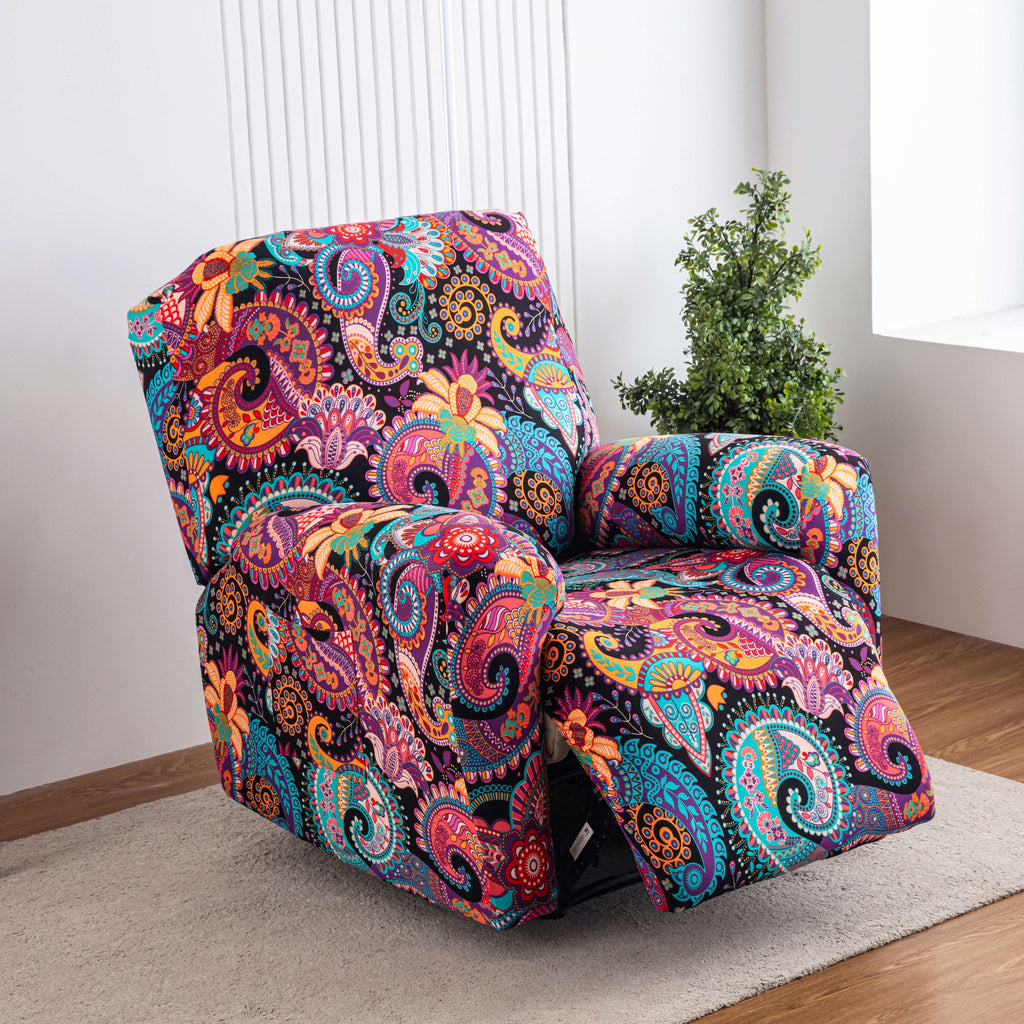 Lounge Chair Cover Set 4-Pack – High Elasticity Elastic Printed Slipcover with Side Pockets, Pet Friendly, for Bedroom Office Living Room, Holiday Home Decor