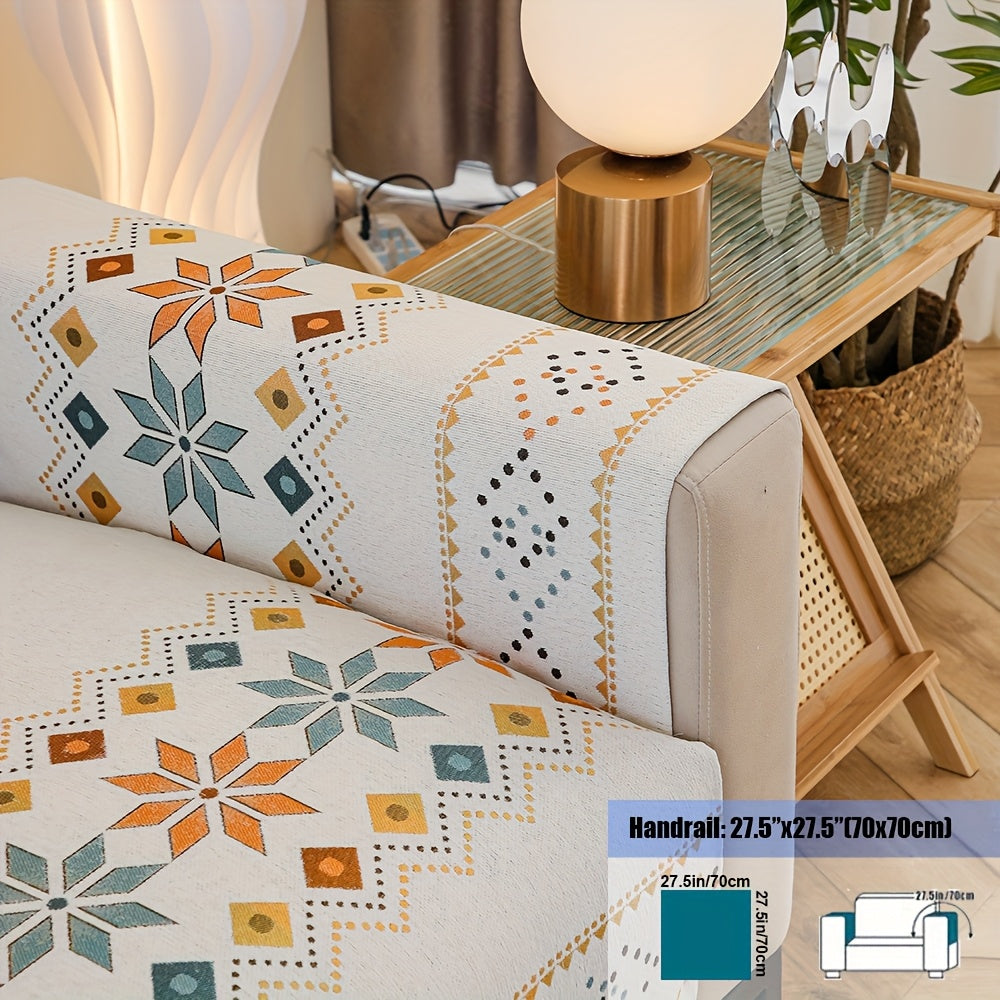Embroidered Chenille Sofa Slipcover Bohemian Geometric Floral Pattern | Non-Slip Machine Washable Couch Cover for 1-2-3-4 Seater with Armrest & Pillow Cover Options, 6 Colors