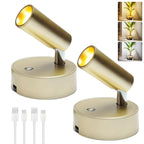 Wireless LED Spotlight 2-Pack Rechargeable Indoor Accent Uplighting 3 Color Dimmable for Plants Pictures Wall Art Decor – Black Gold White