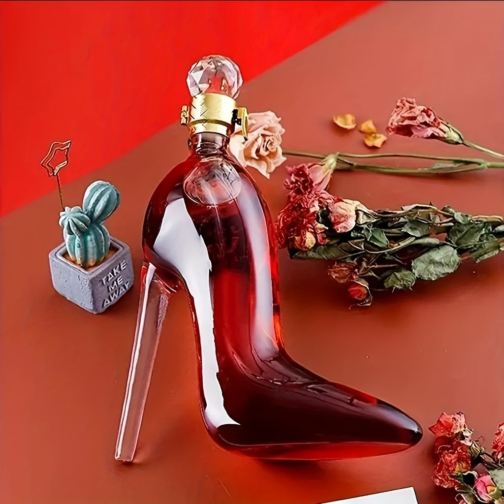 High-Heel Shoe Decanter – Handmade Lead-Free Crystal Glass with Stopper, 750ml Transparent Glossy Wine Decanter for Kitchen, Dining & Home Decor, Valentine’s Day & Holiday Gift