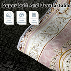 Luxury Velvet Floral Area Rug 852GSM Low Pile Machine Washable Non-Slip Vintage Checkered Design for Bedroom Living Room Dining Office 5 Sizes